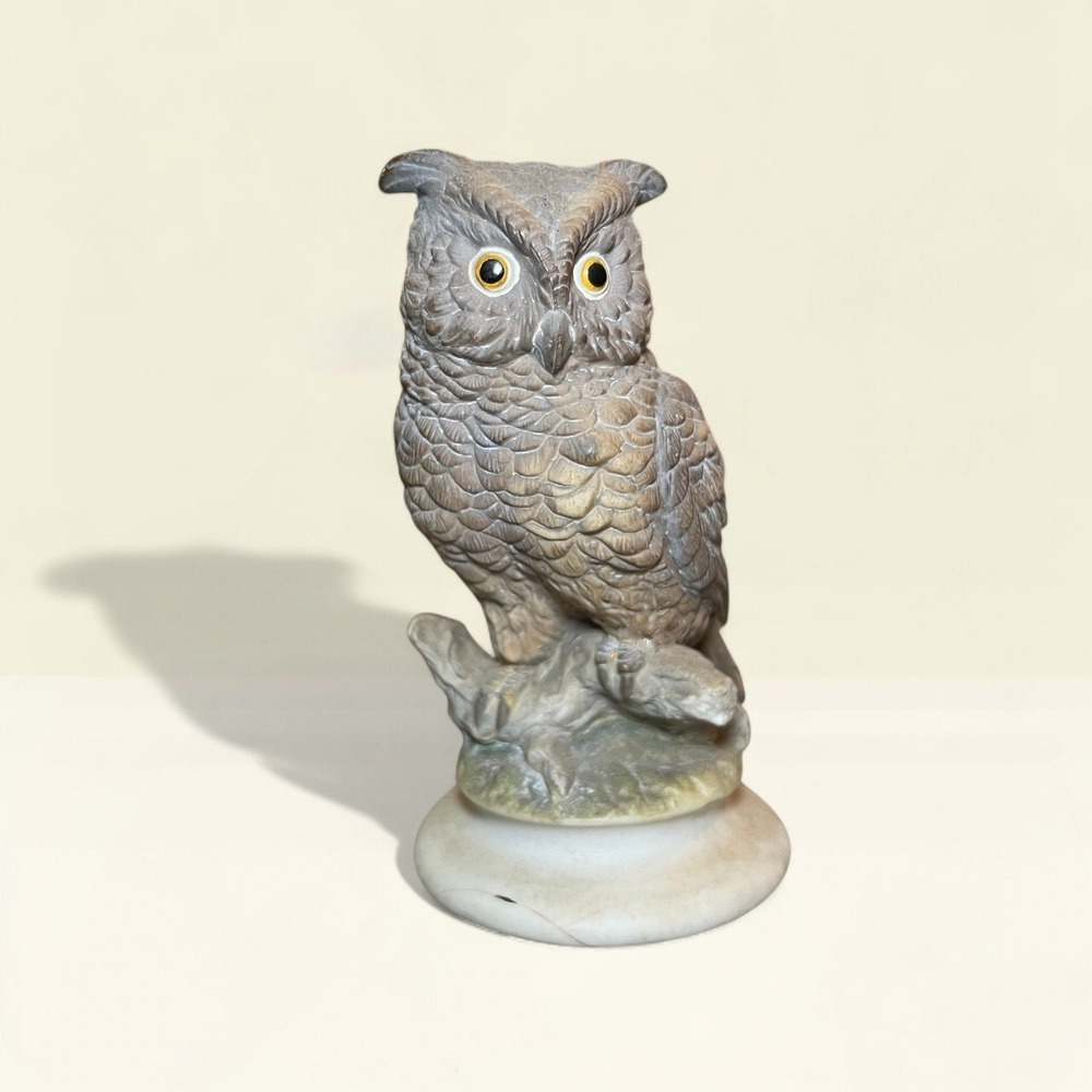 VTG Lefton‎ China Great Horned Owl Figurine Brown Hand Painted Ceramic Bird Deco